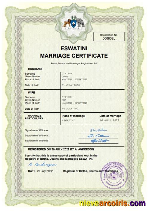 Eswatini marriage certificate